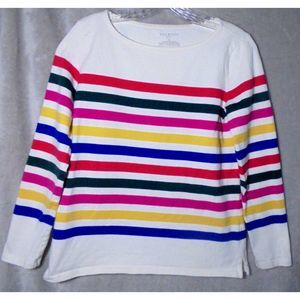 Talbots Petites Top Womens Small Sp Striped Long Sleeve All Cotton Comfort